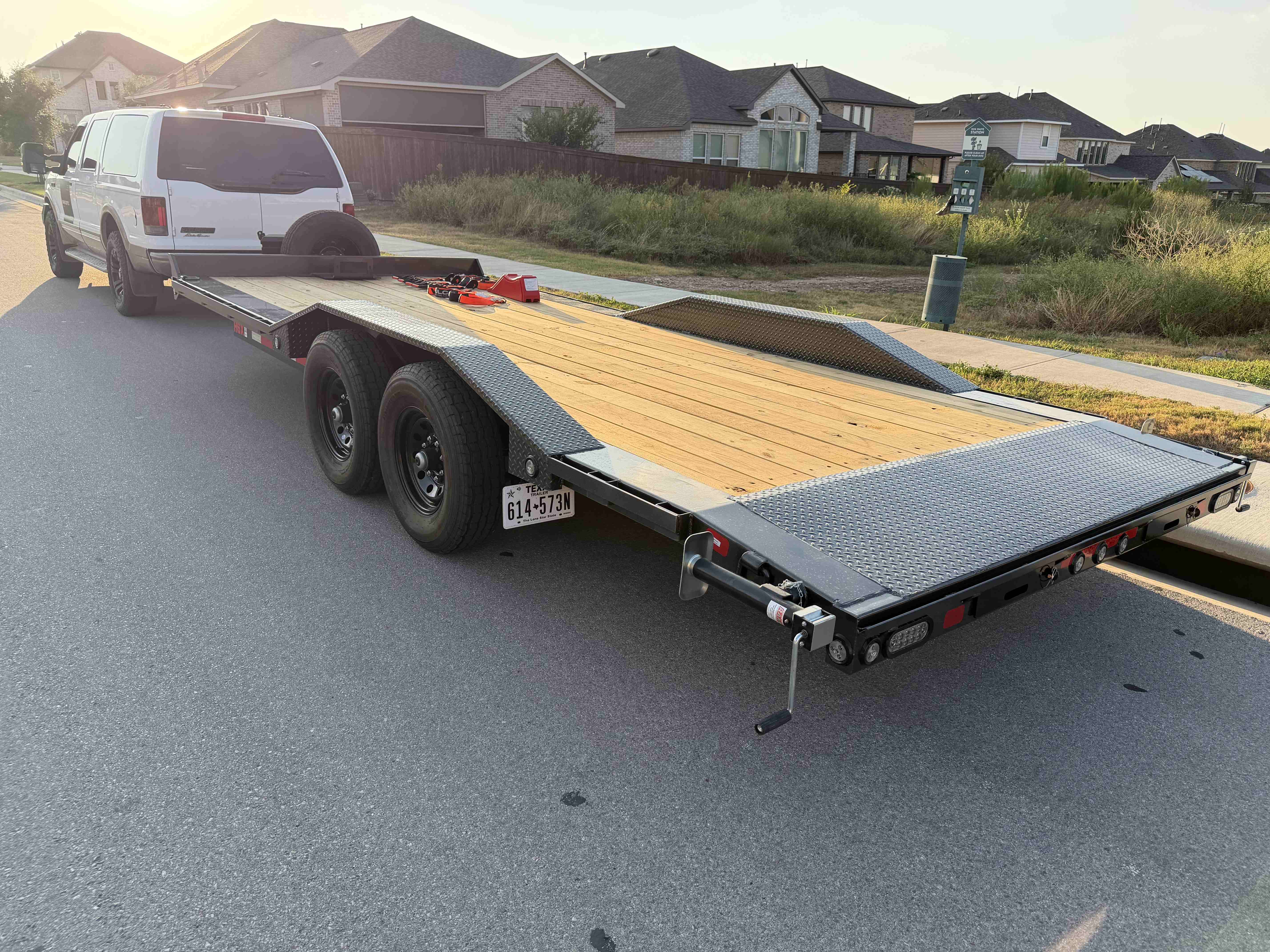 102 inch by 20 foot tilt-deck car hauler trailer rental in Leander TX